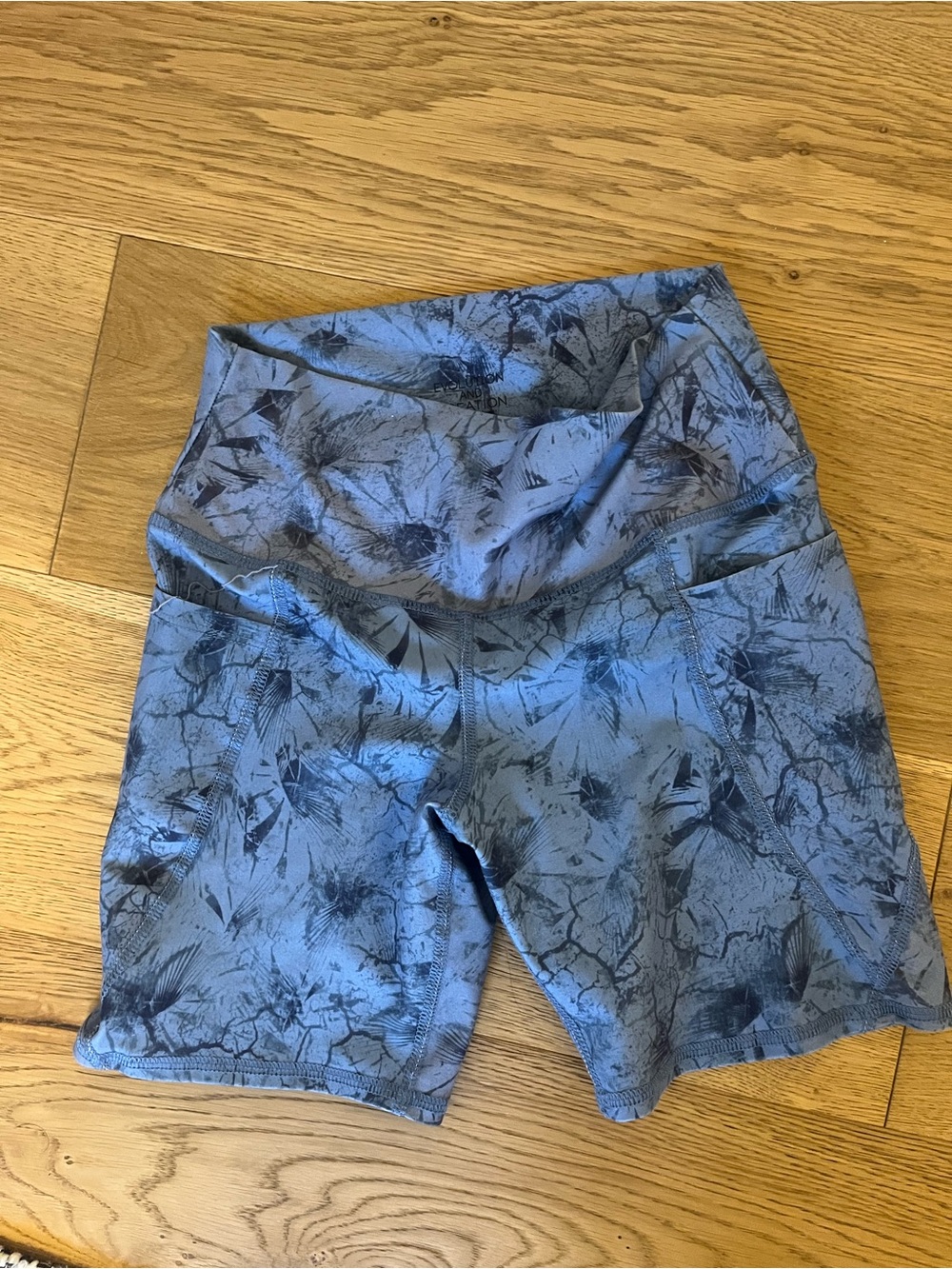 Evolution and Creation Blue Patterned High-Waist Bike Shorts